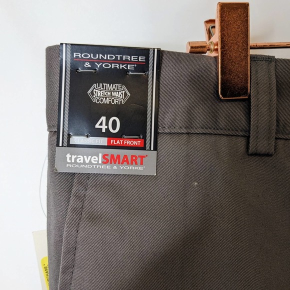 ROUNDTREE & YOURKE Dark Khaki/Gray Shorts with Elastic Size 40 NWT - Picture 3 of 6
